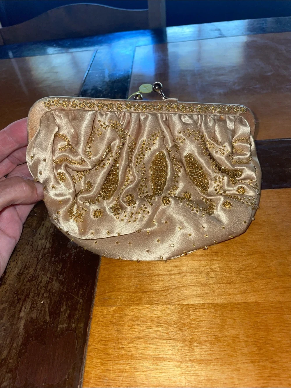 La Regale from Hong Kong Gold Beaded Satin Clutch